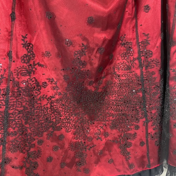 Adrianna Papell Skirt 22 Whimsigoth Overlay Red Fairy Beaded Ruffle Vamp y2K - Picture 5 of 16